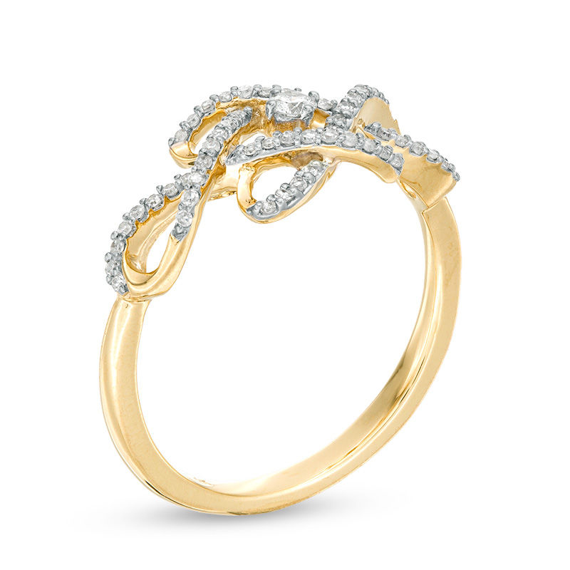 Main Image 2 of 0.18 CT. T.W. Diamond Woven Knot Promise Ring in 10K Gold - Size 7