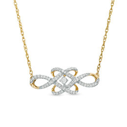 0.18 CT. T.W. Diamond Woven Knot Necklace in 10K Gold - 17"