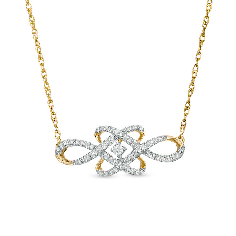 0.18 CT. T.W. Diamond Woven Knot Necklace in 10K Gold - 17"|Peoples Jewellers