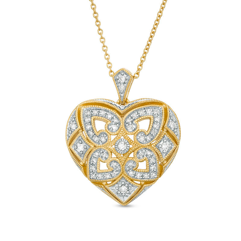 0.148 CT. T.W. Diamond Clover Heart Pendant in Sterling Silver with 18K Gold Plate