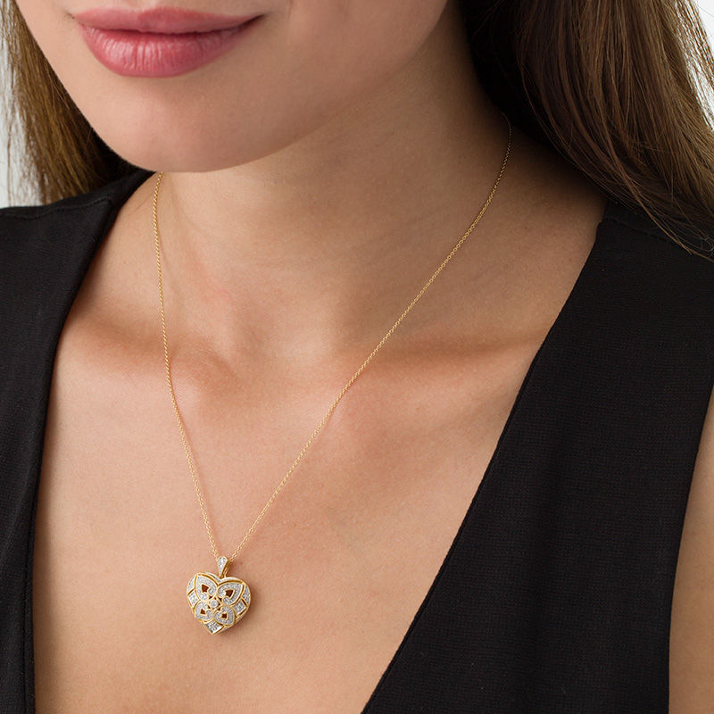 Main Image 2 of 0.148 CT. T.W. Diamond Clover Heart Pendant in Sterling Silver with 18K Gold Plate