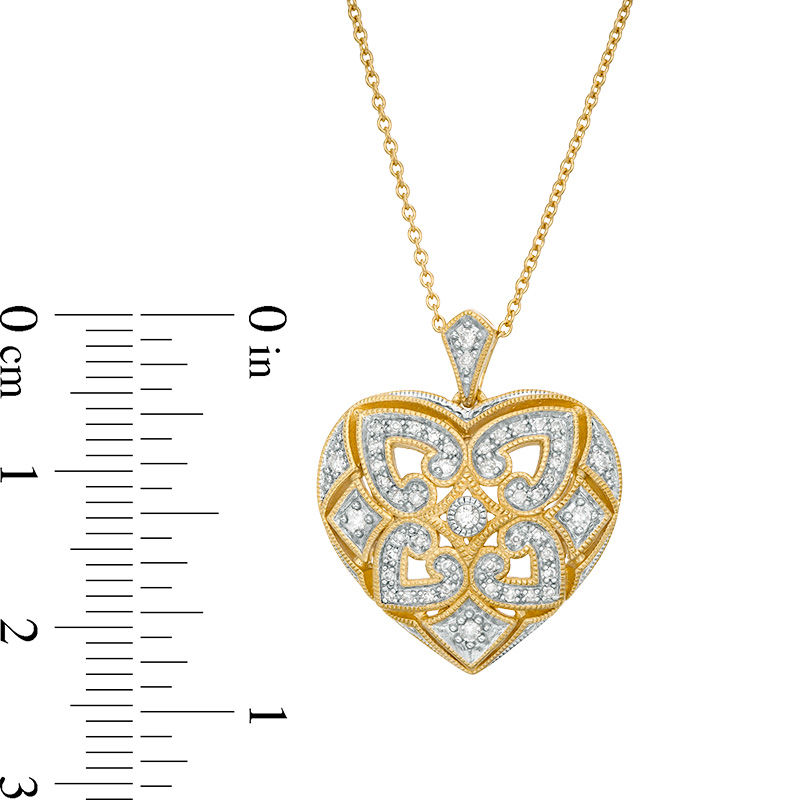 Main Image 3 of 0.148 CT. T.W. Diamond Clover Heart Pendant in Sterling Silver with 18K Gold Plate