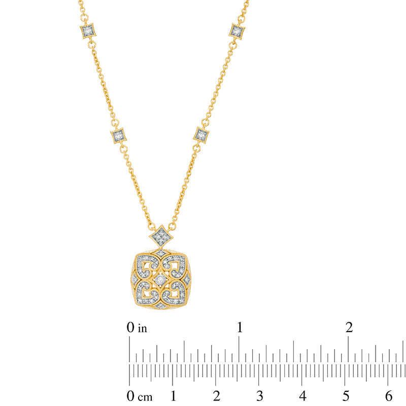 Main Image 3 of 0.18 CT. T.W. Diamond Heart Clover Station Necklace in Sterling Silver with 18K Gold Plate - 20"
