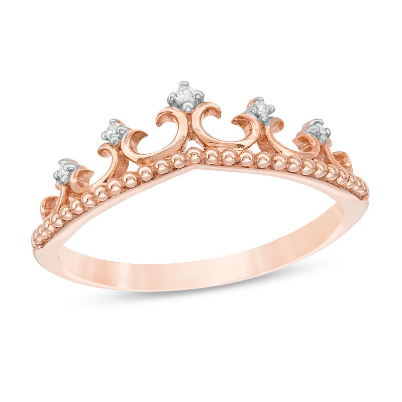 Diamond Accent Beaded Tiara Ring in 14K Rose Gold|Peoples Jewellers