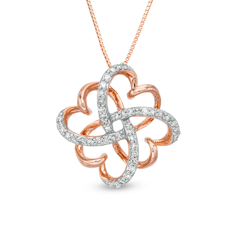 0.145 CT. T.W. Diamond Clover Heart Knot Pendant in 10K Rose Gold