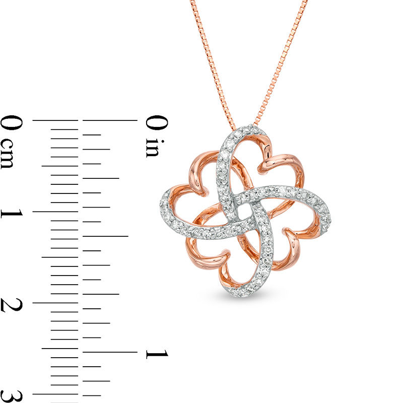 Main Image 3 of 0.145 CT. T.W. Diamond Clover Heart Knot Pendant in 10K Rose Gold