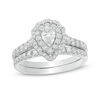 Thumbnail Image 0 of 1.00 CT. T.W. Pear-Shaped Diamond Scallop Frame Bridal Set in 14K White Gold