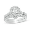 Thumbnail Image 1 of 1.00 CT. T.W. Pear-Shaped Diamond Scallop Frame Bridal Set in 14K White Gold