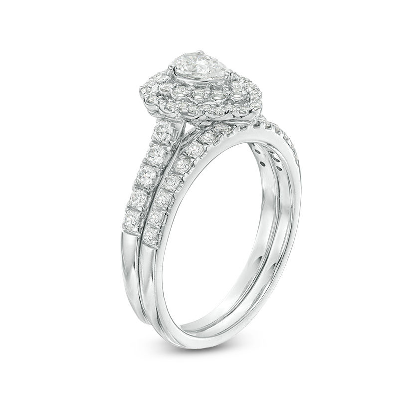 Main Image 2 of 1.00 CT. T.W. Pear-Shaped Diamond Scallop Frame Bridal Set in 14K White Gold
