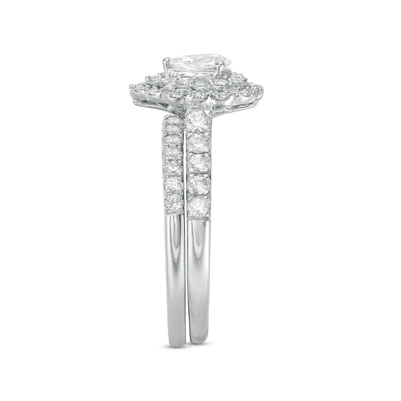 Main Image 4 of 1.00 CT. T.W. Pear-Shaped Diamond Scallop Frame Bridal Set in 14K White Gold