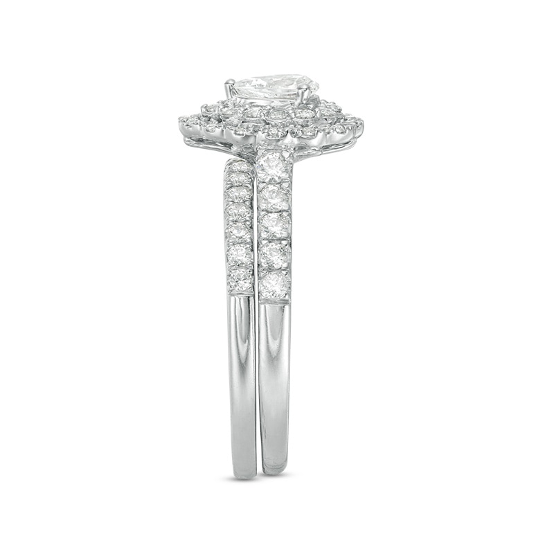 1.00 CT. T.W. Pear-Shaped Diamond Scallop Frame Bridal Set 14K White Gold