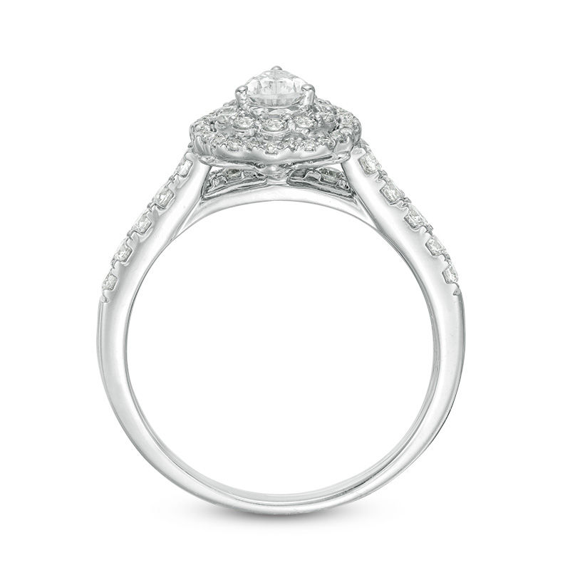 1.00 CT. T.W. Pear-Shaped Diamond Scallop Frame Bridal Set in 14K White Gold