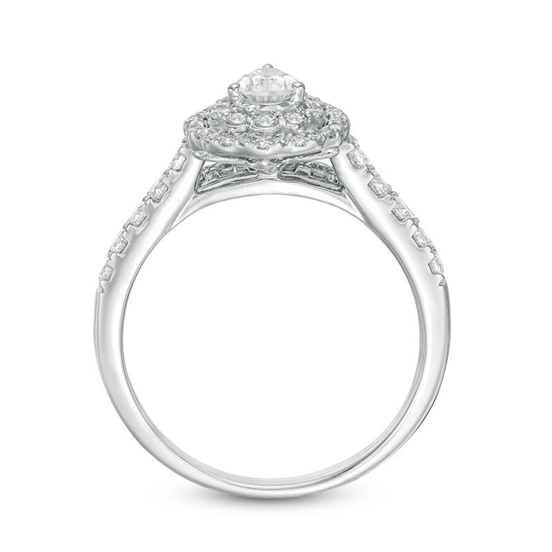 Main Image 5 of 1.00 CT. T.W. Pear-Shaped Diamond Scallop Frame Bridal Set in 14K White Gold