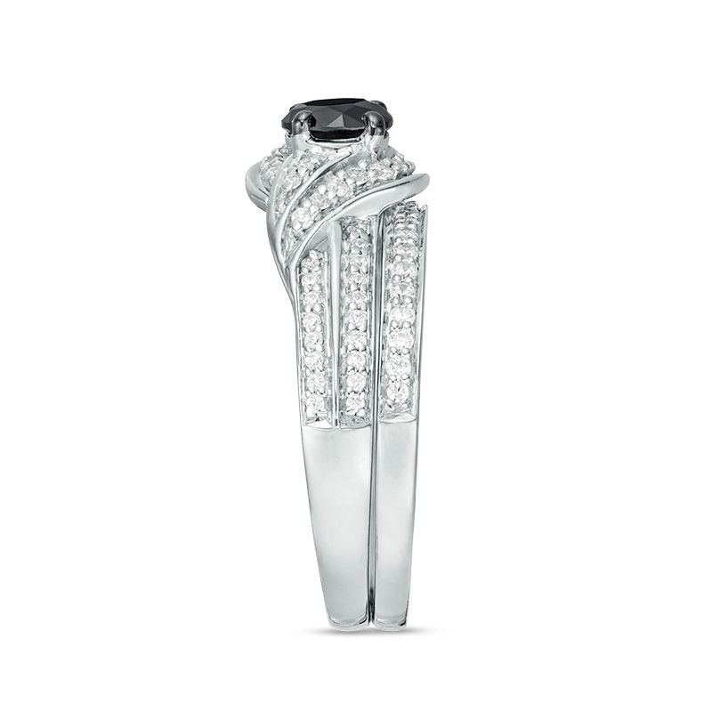 0.70 CT. T.W. Enhanced Black and White Diamond Bypass Bridal Set in 10K White Gold