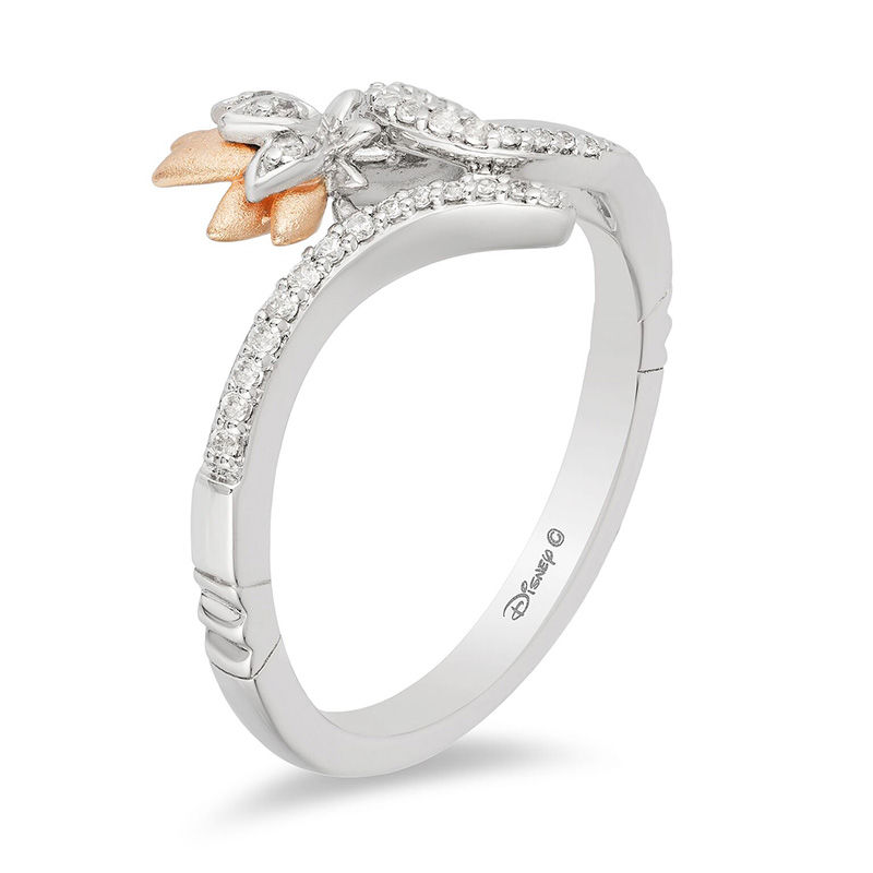 Main Image 2 of Enchanted Disney Jasmine 0.085 CT. T.W. Diamond Lotus Bypass Wrap Ring in Sterling Silver and 10K Rose Gold