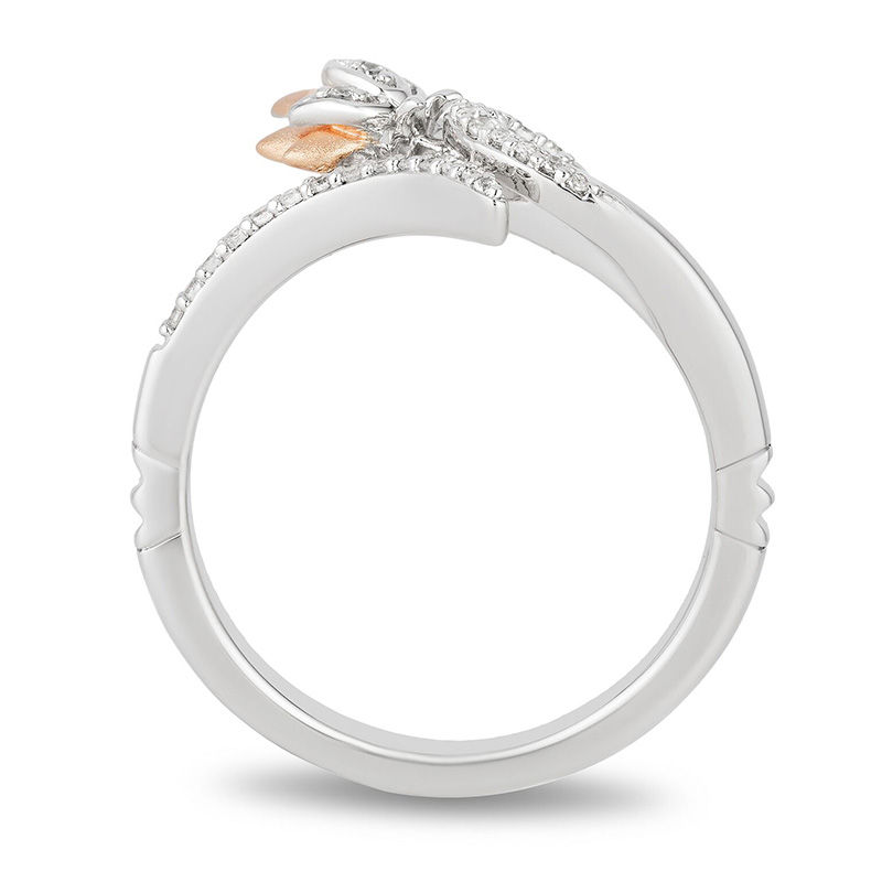 Main Image 3 of Enchanted Disney Jasmine 0.085 CT. T.W. Diamond Lotus Bypass Wrap Ring in Sterling Silver and 10K Rose Gold