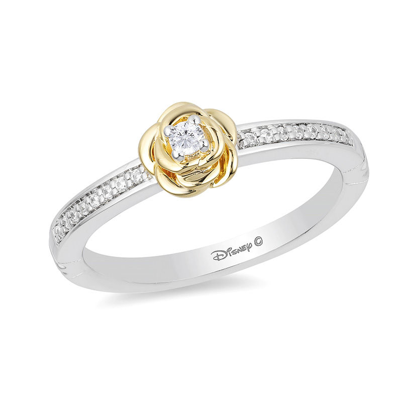 Enchanted Disney Belle 0.085 CT. T.W. Diamond Rose Ring in Sterling Silver and 10K Gold