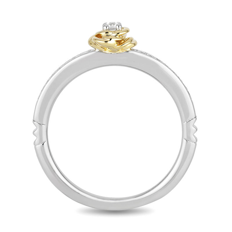 Enchanted Disney Belle 0.085 CT. T.W. Diamond Rose Ring in Sterling Silver and 10K Gold