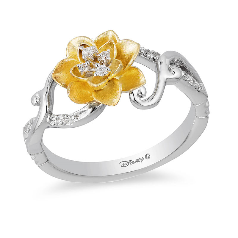 Enchanted Disney Tiana 0.085 CT. T.W. Diamond Water Lily Swirl Ring in Sterling Silver and 10K Gold