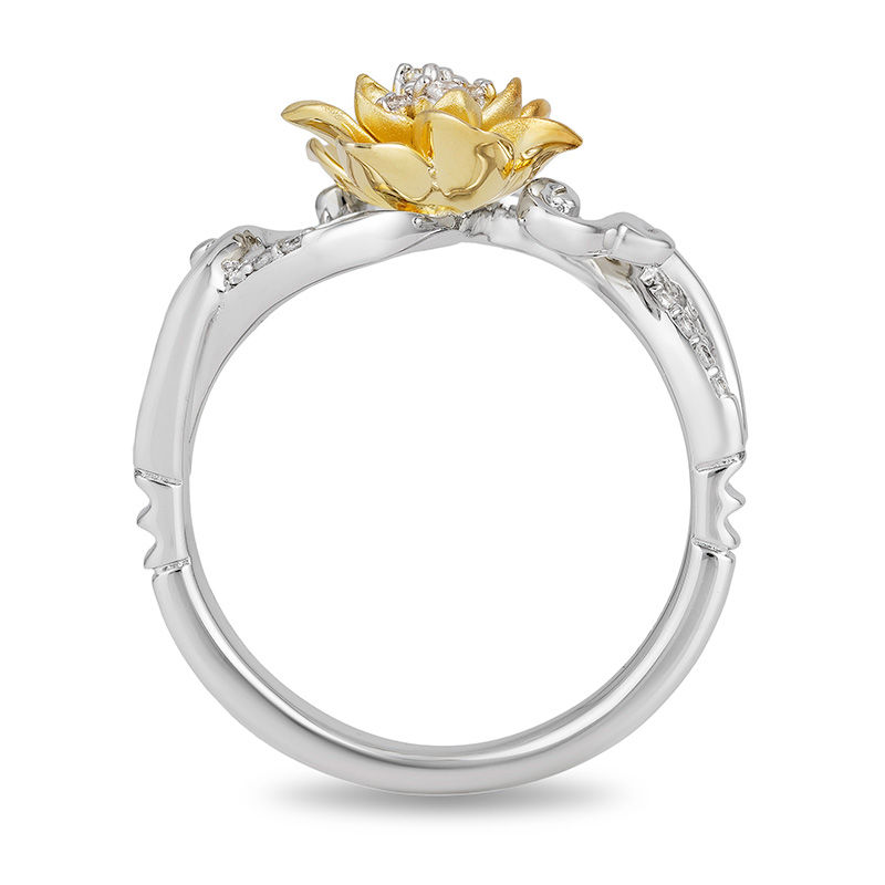 Enchanted Disney Tiana 0.085 CT. T.W. Diamond Water Lily Swirl Ring in Sterling Silver and 10K Gold