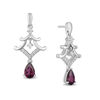 Thumbnail Image 0 of Enchanted Disney Mulan Pear-Shaped Garnet and 0.085 CT. T.W. Diamond Pagoda Drop Earrings in Sterling Silver