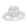 Thumbnail Image 0 of 0.85 CT. T.W. Composite Baguette and Round Diamond Frame Engagement Ring in 14K White Gold