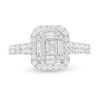 0.85 CT. T.W. Composite Baguette and Round Diamond Frame Engagement Ring in 14K White Gold