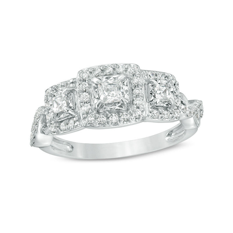 Main Image 1 of 0.50 CT. T.W. Princess-Cut Diamond Past Present Future® Frame Twist Engagement Ring in 10K White Gold