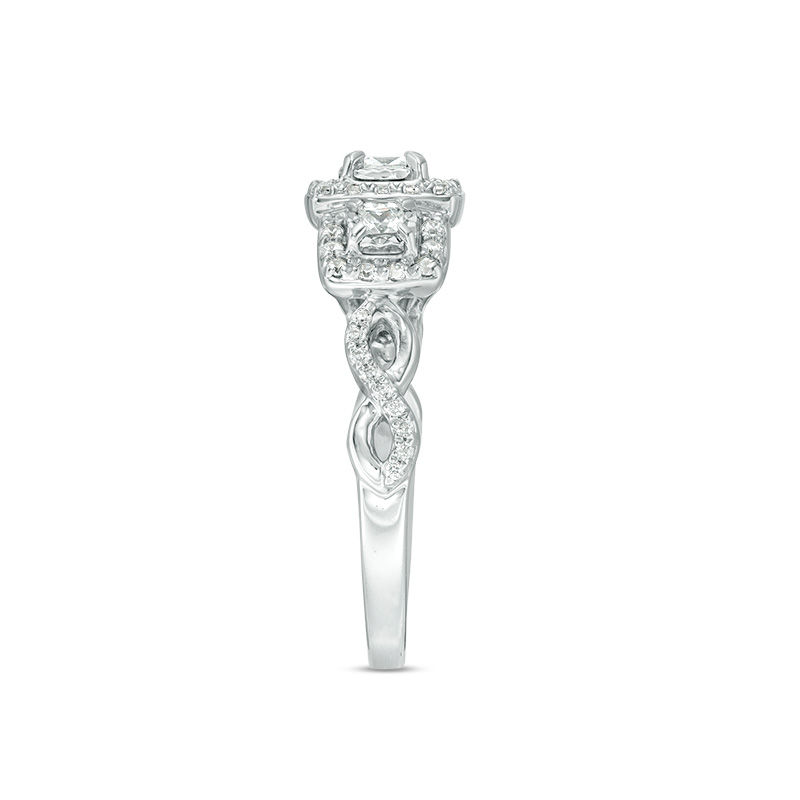 Main Image 5 of 0.50 CT. T.W. Princess-Cut Diamond Past Present Future® Frame Twist Engagement Ring in 10K White Gold