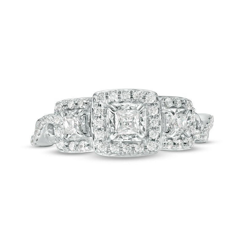 Main Image 7 of 0.50 CT. T.W. Princess-Cut Diamond Past Present Future® Frame Twist Engagement Ring in 10K White Gold