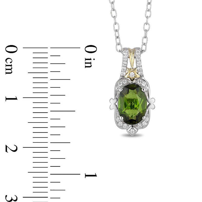 Enchanted Disney Tinker Bell Green Topaz and 0.085 CT. T.W. Diamond Star Pendant in Sterling Silver and 10K Gold - 19"