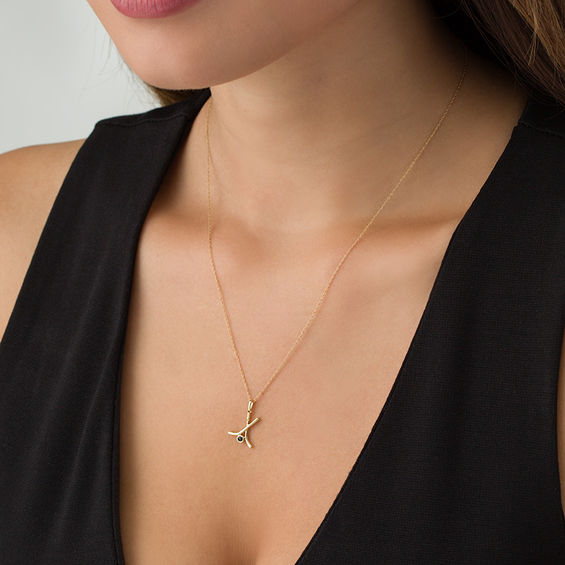 Peoples 100-Year Annivers Peoples 100-Year Anniversary Blue Sapphire Hockey Sticks Pendant in 14K Gold