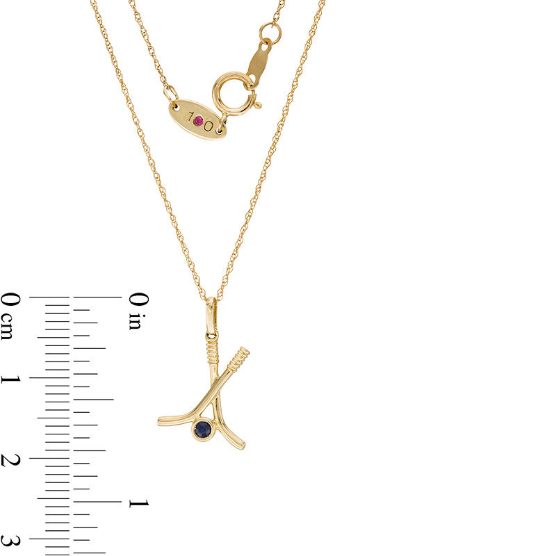 Peoples 100-Year Anniversary Blue Sapphire Hockey Sticks Pendant in 14K Gold