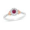 Thumbnail Image 0 of Peoples 100-Year Anniversary Ruby and 0.12 CT. T.W. Diamond Frame Maple Leaf Ring in 14K Two-Tone Gold