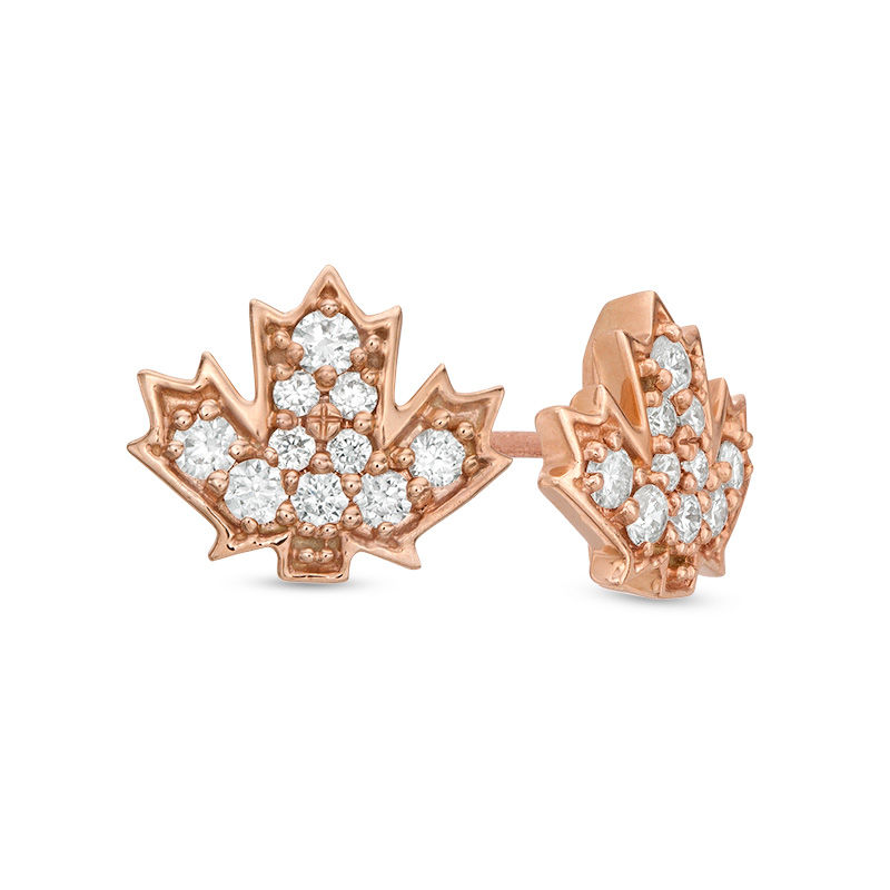 Peoples 100-Year Anniversary 0.20 CT. T.W. Diamond Maple Leaf Stud Earrings in 14K Rose Gold