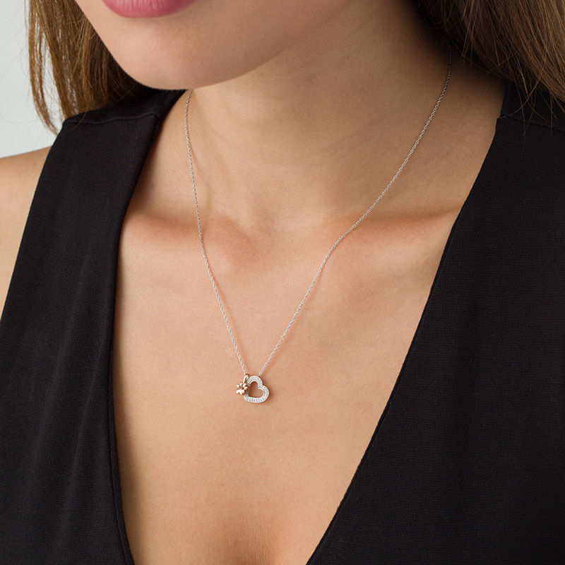 Main Image 2 of 0.10 CT. T.W. Diamond Heart and Paw Pendant in Sterling Silver and 10K Rose Gold