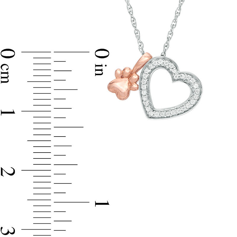 Main Image 3 of 0.10 CT. T.W. Diamond Heart and Paw Pendant in Sterling Silver and 10K Rose Gold