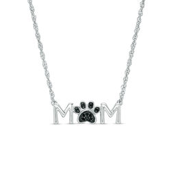 Black Diamond Accent &quot;MOM&quot; Paw Necklace in Sterling Silver