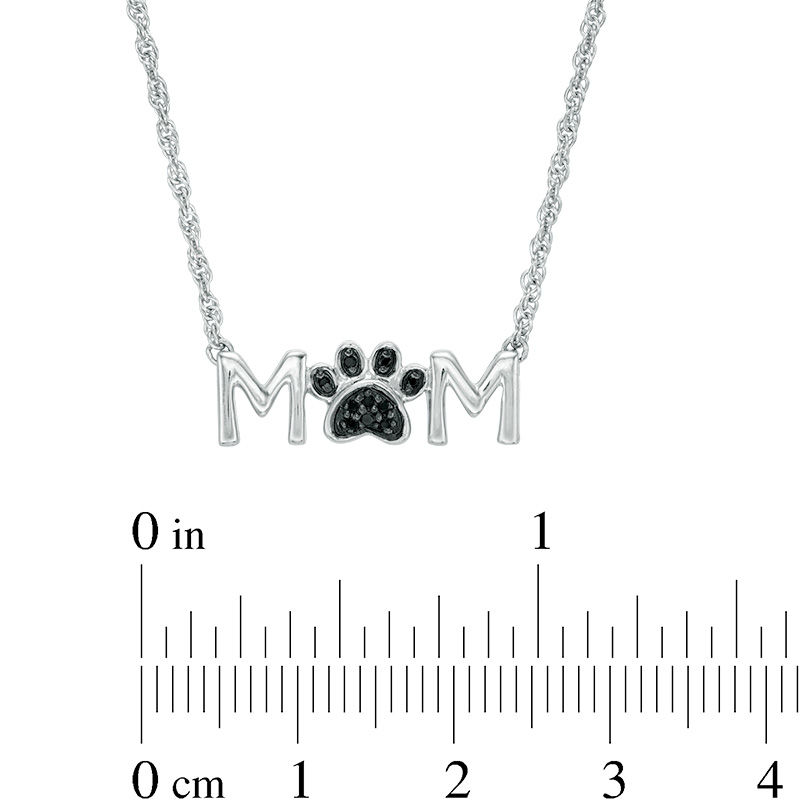 Black Diamond Accent "MOM" Paw Necklace in Sterling Silver