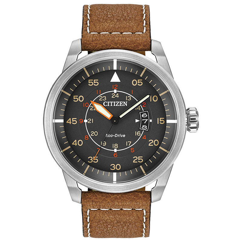 Men s Citizen Eco Drive Avion Grey Strap Watch with Grey Dial Model AW1361 10H Peoples Jewellers