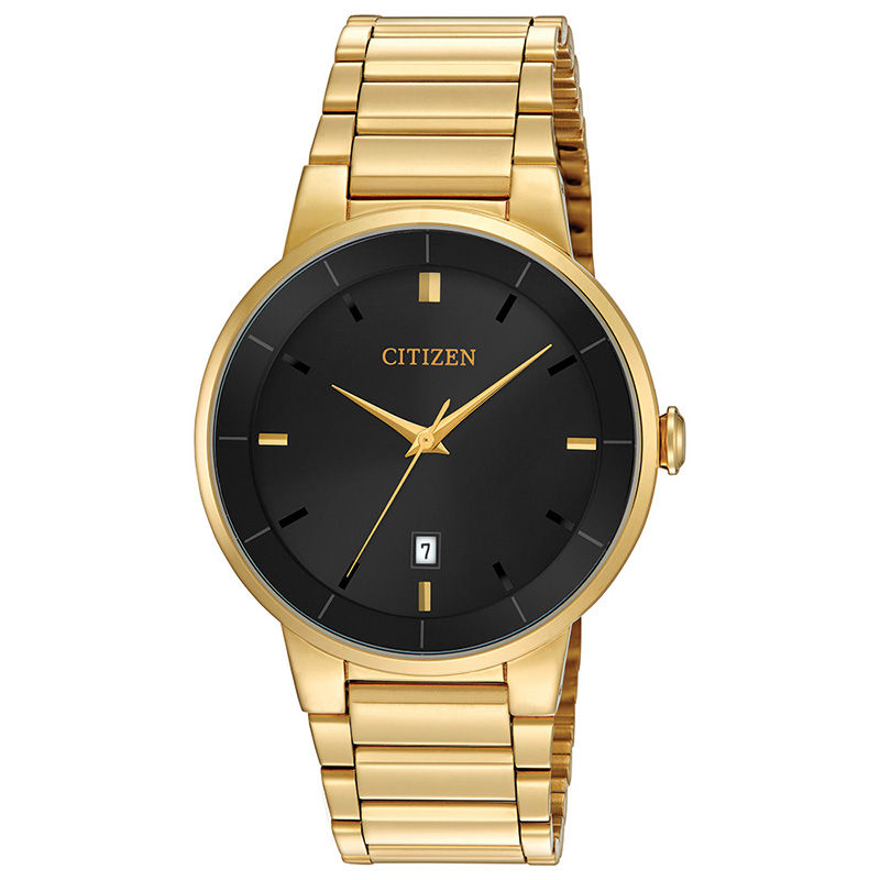 Men's Citizen Quartz Gold-Tone Watch with Black Dial (Model: BI5012-53E)|Peoples Jewellers