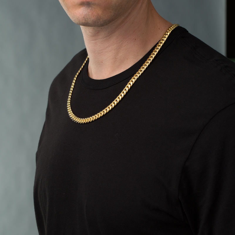 Main Image 3 of Men's 7.4mm Cuban Curb Chain Necklace in Hollow 10K Gold - 22"