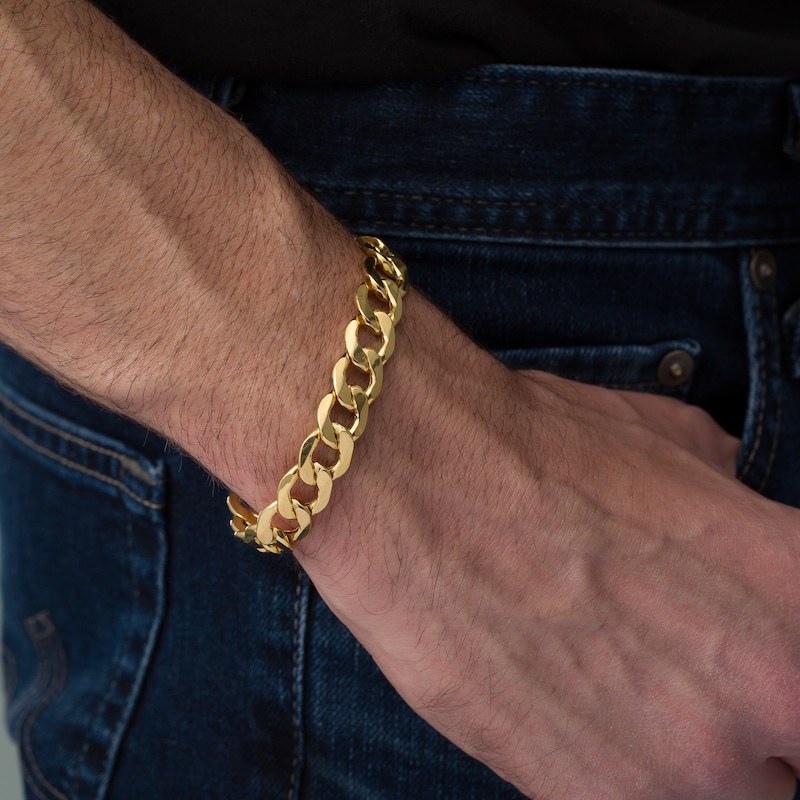 Main Image 2 of Men's 11.3mm Curb Chain Bracelet in 10K Gold - 9"
