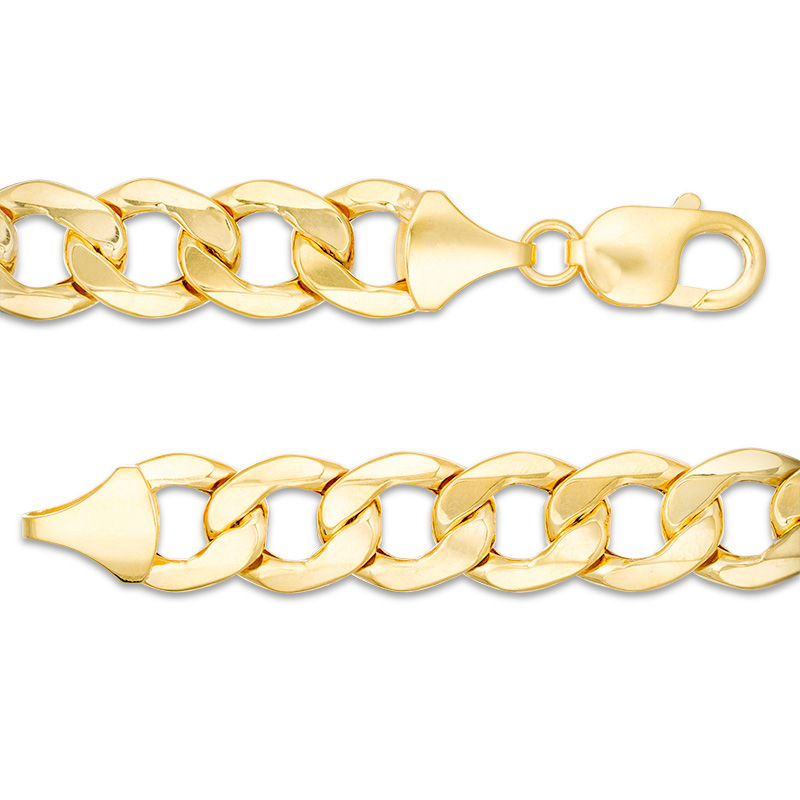 Main Image 3 of Men's 11.3mm Curb Chain Bracelet in 10K Gold - 9"