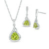 Thumbnail Image 0 of Trillion-Cut Peridot and Lab-Created White Sapphire Flame Pendant and Drop Earrings Set in Sterling Silver