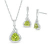 Trillion-Cut Peridot and Lab-Created White Sapphire Flame Pendant and Drop Earrings Set in Sterling Silver
