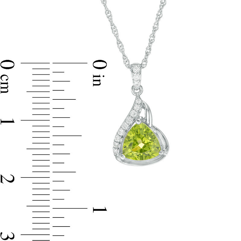 Trillion-Cut Peridot and Lab-Created White Sapphire Flame Pendant and Drop Earrings Set in Sterling Silver
