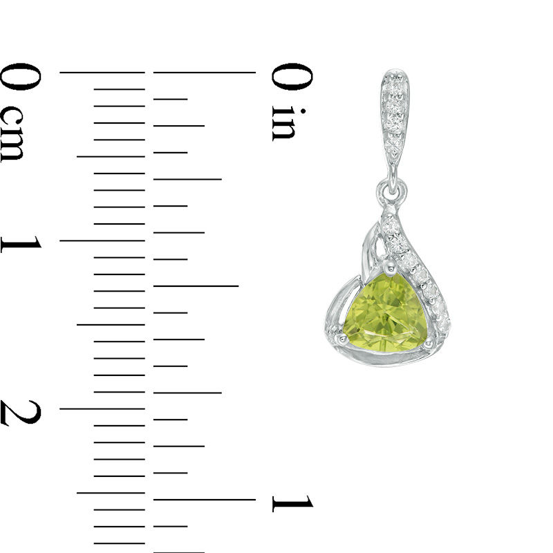 Trillion-Cut Peridot and Lab-Created White Sapphire Flame Pendant and Drop Earrings Set in Sterling Silver