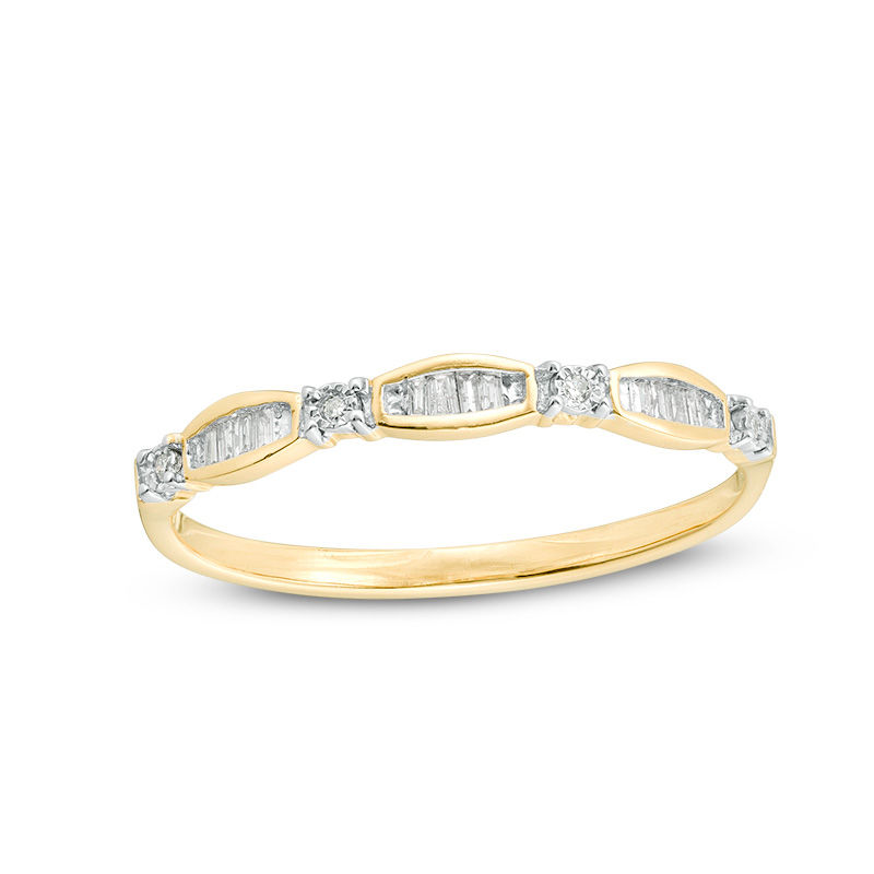 0.05 CT. T.W. Baguette and Round Diamond Station Band in 10K Gold