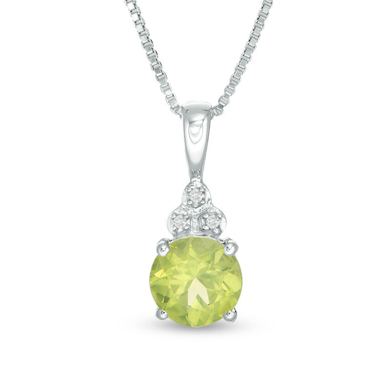 Main Image 1 of 6.0mm Peridot and Diamond Accent Tri-Top Pendant in Sterling Silver